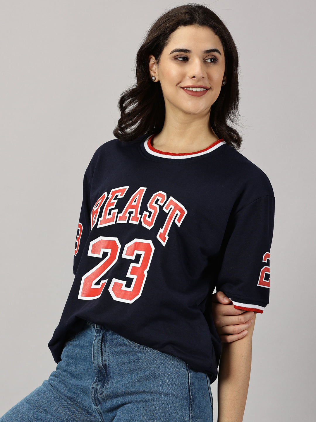 Tom Beast Navy Oversized T-Shirt For Women- By Rodzen