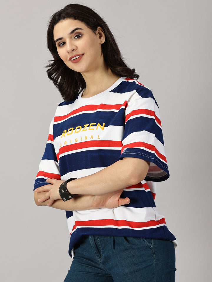 Stripe Navy  Oversized T-Shirt For Women- By Rodzen