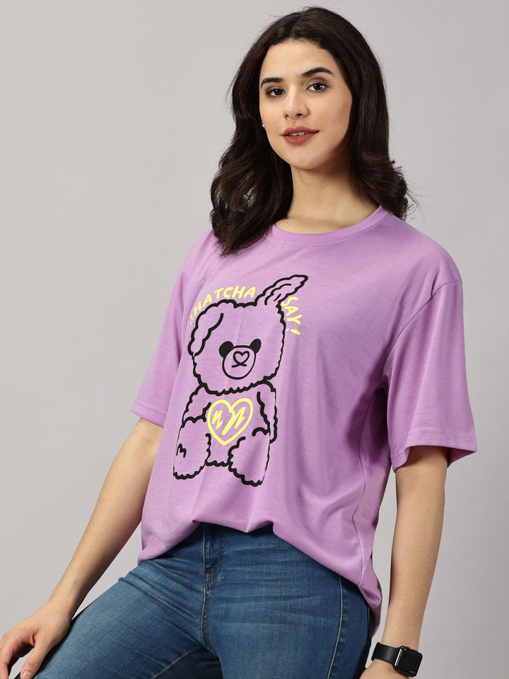 Teddy Lavender Oversized T-Shirt For Women- By Rodzen