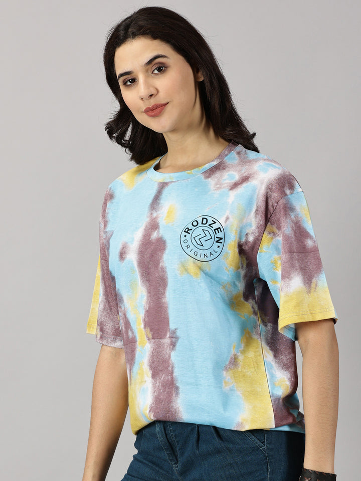 Tie Die Sky Blue Oversized T-Shirt For Women- By Rodzen