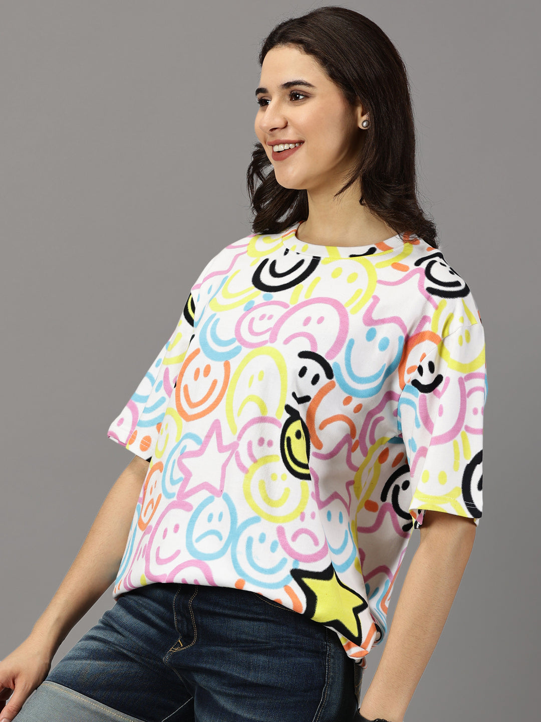 Star Print Oversized T-Shirt For Women- By Rodzen