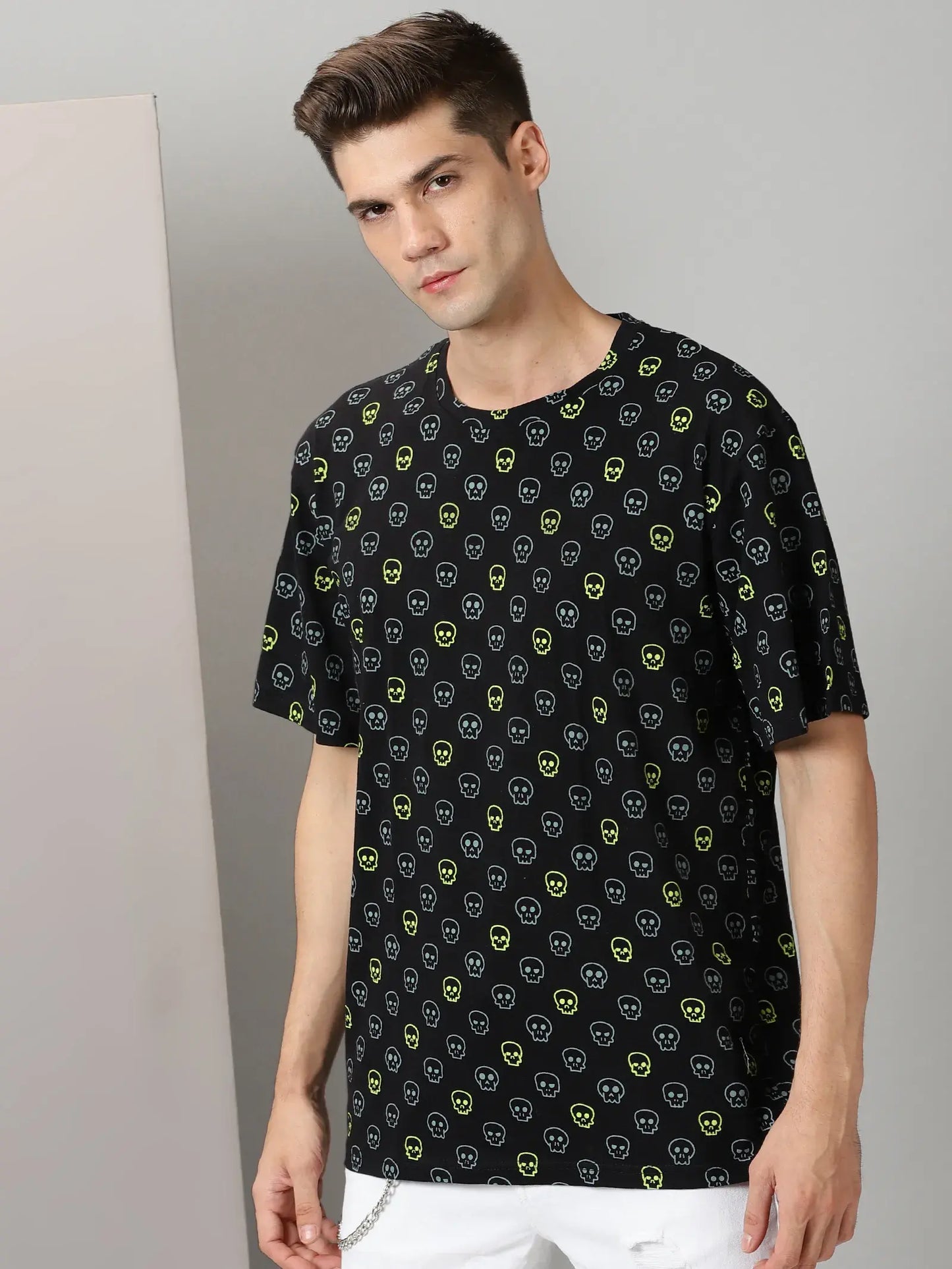 Black Skull Print OverSize T-Shirt By Rodzen