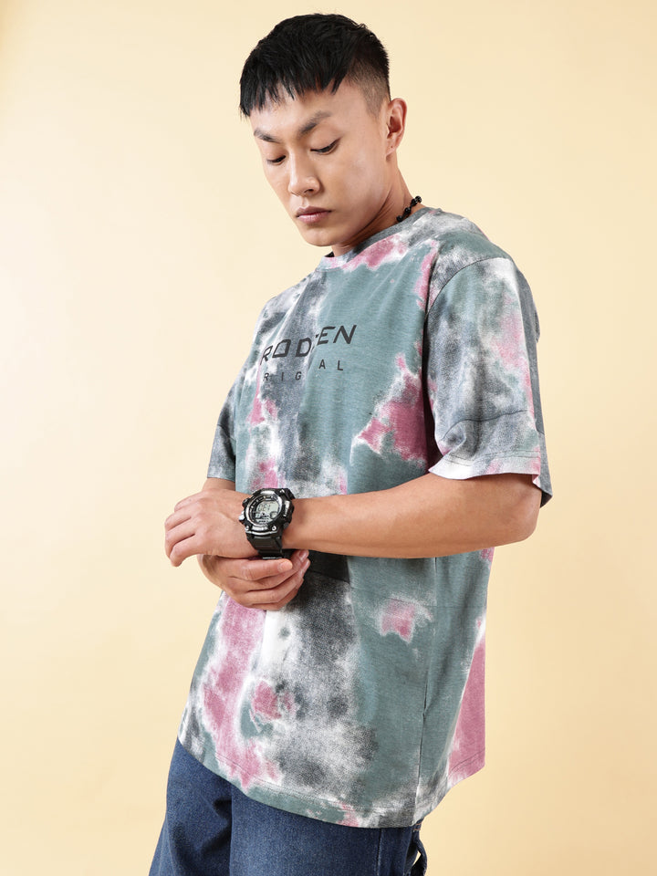 Tie Die Grey Oversized T-Shirt Men- By Rodzen