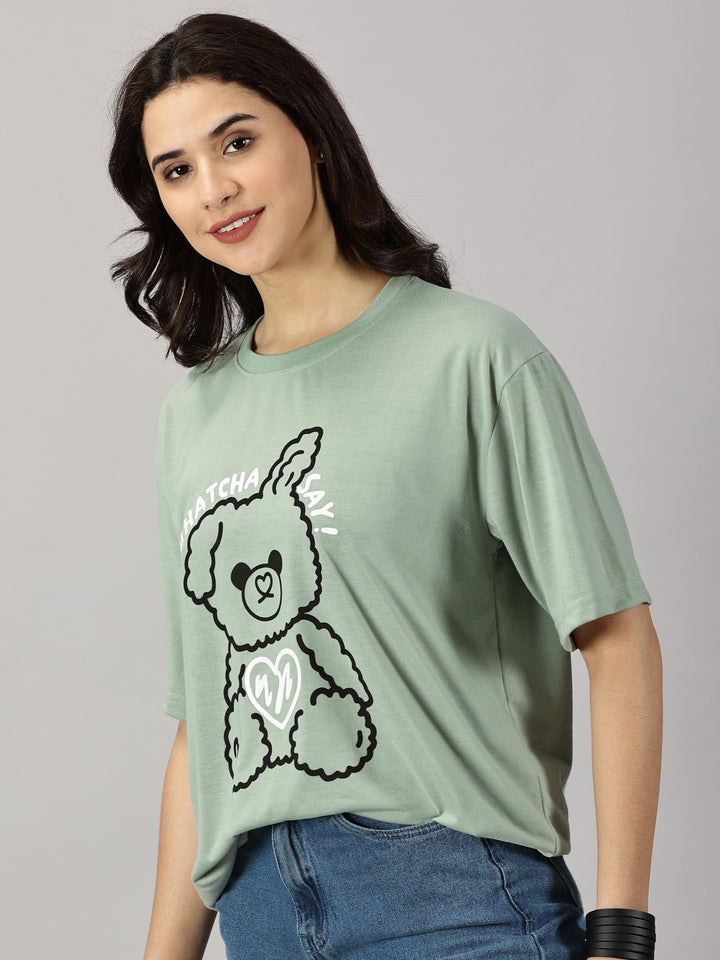 Teddy Green Oversized T-Shirt For Women- By Rodzen