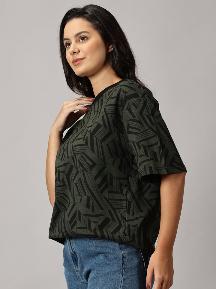 Print Green Oversized T-Shirt For Women- By Rodzen