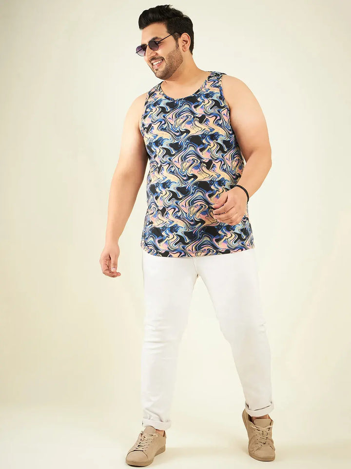 Multicolor Chemical Print Men Plus-Sized Vest