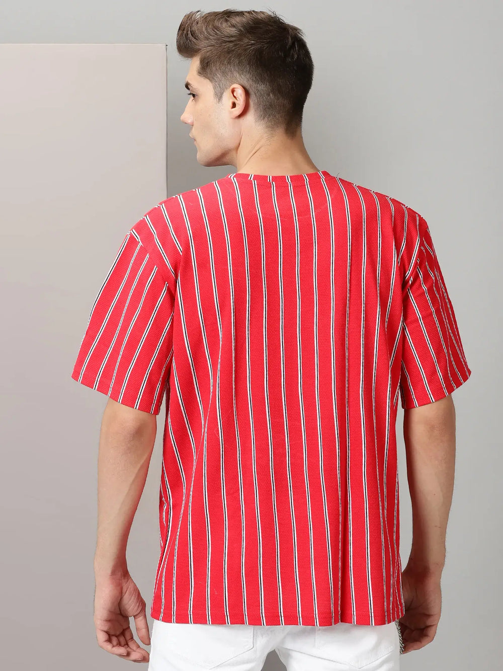 Red Stripes Oversized T-Shirt By Rodzen