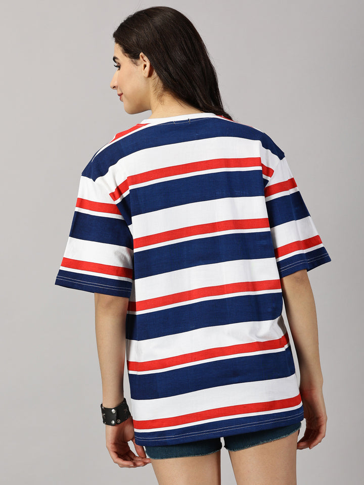 Stripe Navy  Oversized T-Shirt For Women- By Rodzen