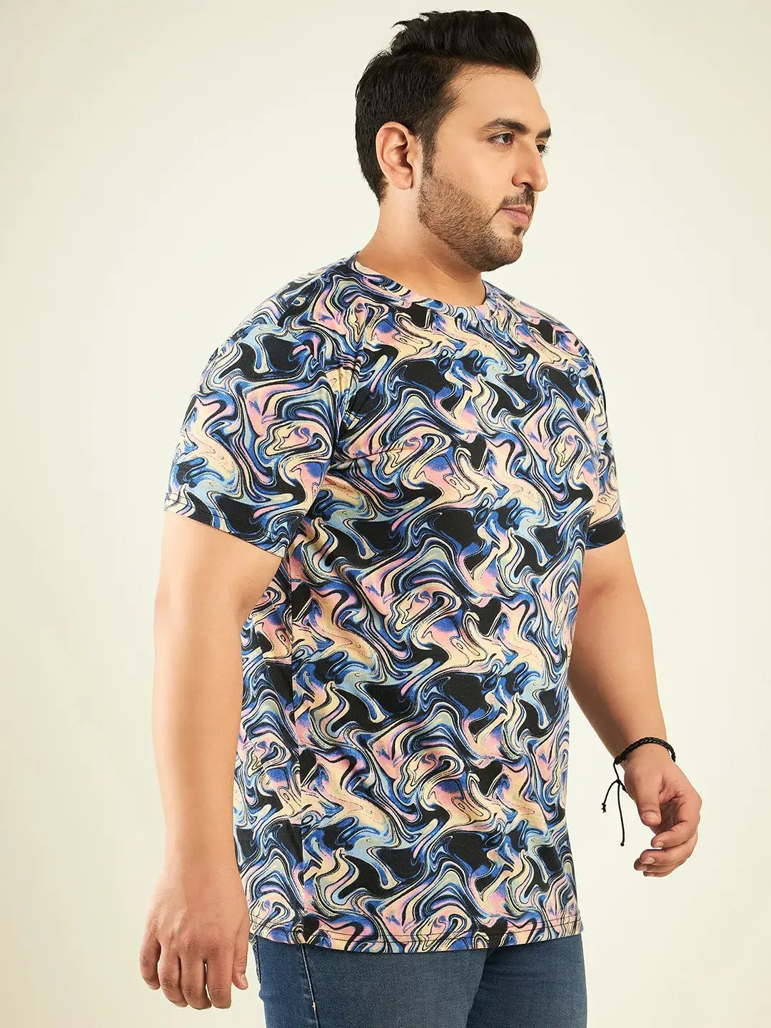 Multicolor Chemical Print Men Plus-Sized Tshirt