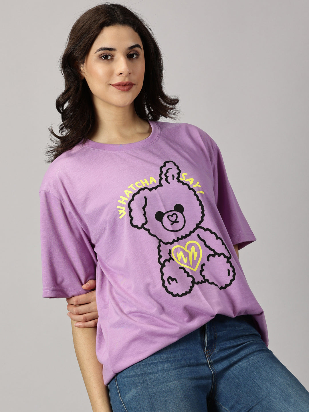 Teddy Lavender Oversized T-Shirt For Women- By Rodzen