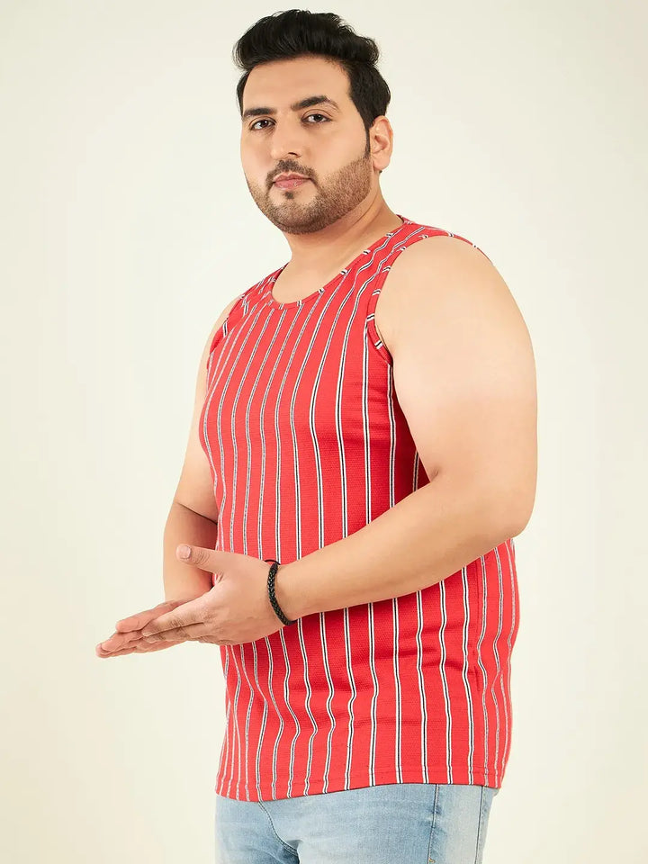 Red Stripes Oversized Vest By Rodzen