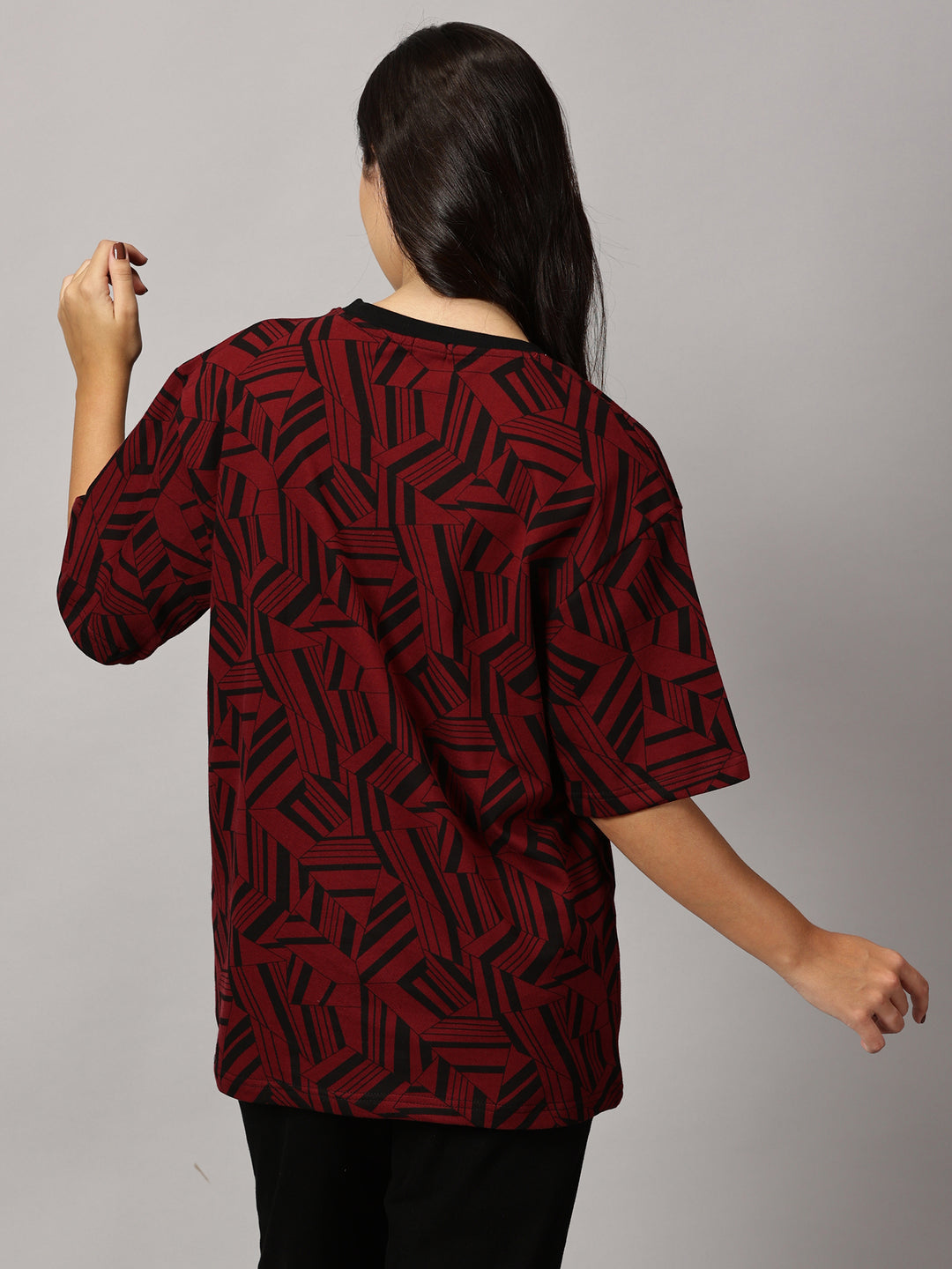 Print Maroon Oversized T-Shirt For Women- By Rodzen