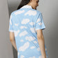 Blue Cloud Print White Polo-Neck Tshirt