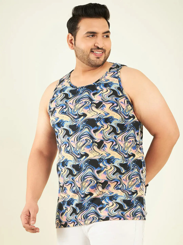 Multicolor Chemical Print Men Plus-Sized Vest