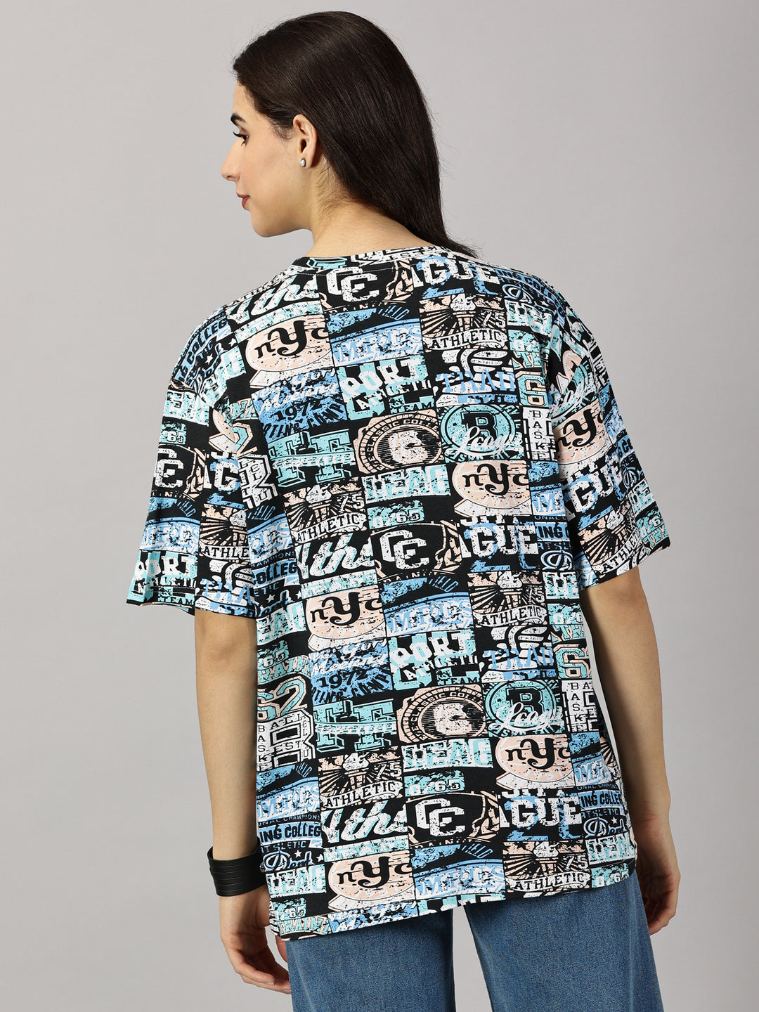 Multi-print Blue Oversized T shirts 