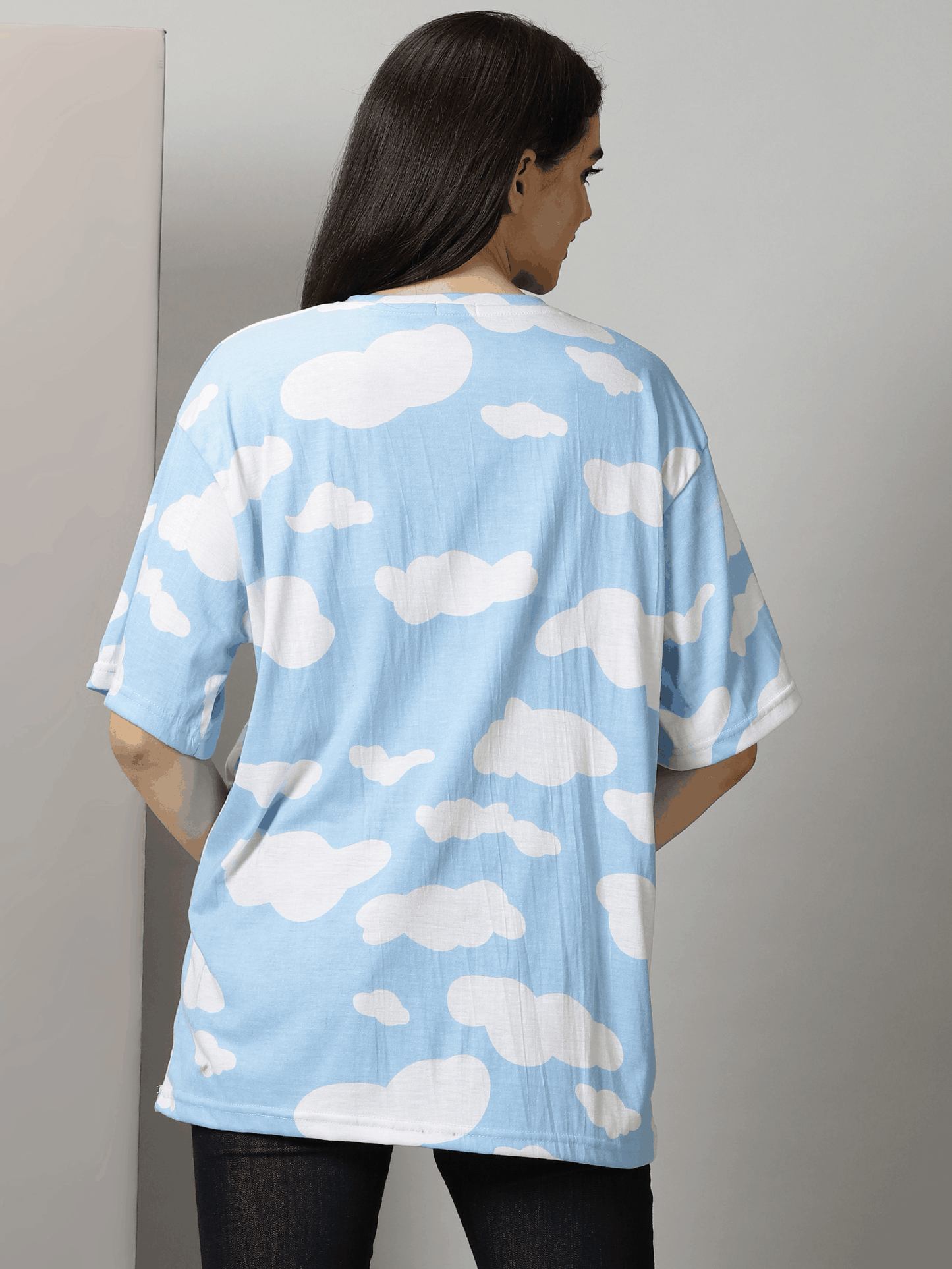Blue Crewneck White Cloud T-Shirt By Rodzen