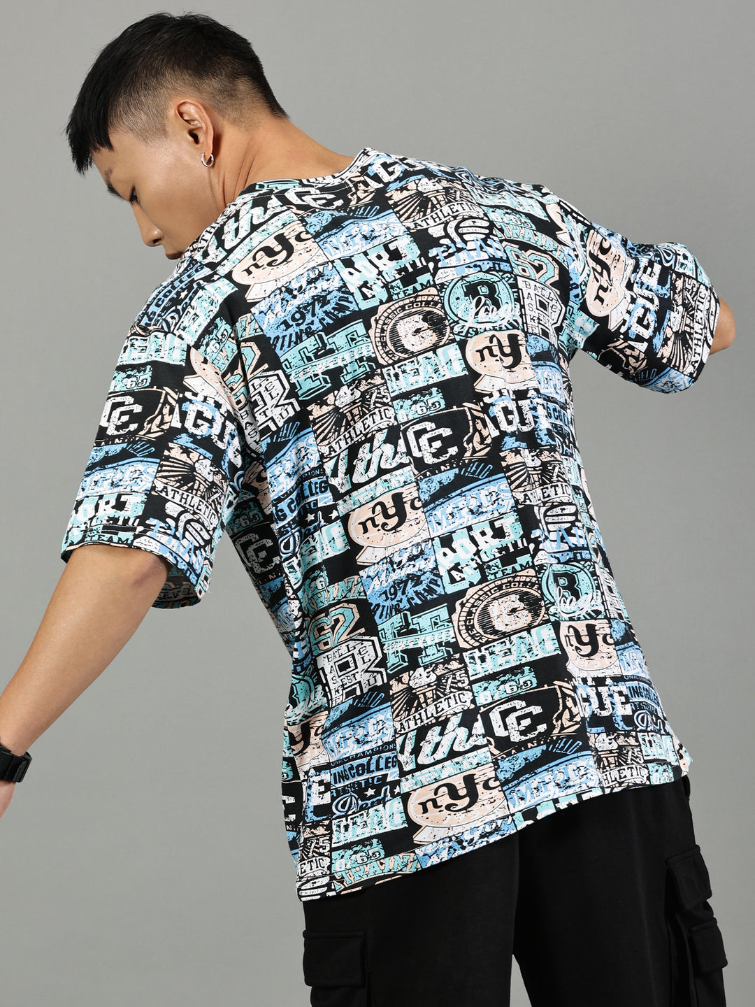 Multi-print Blue Oversized T shirts 