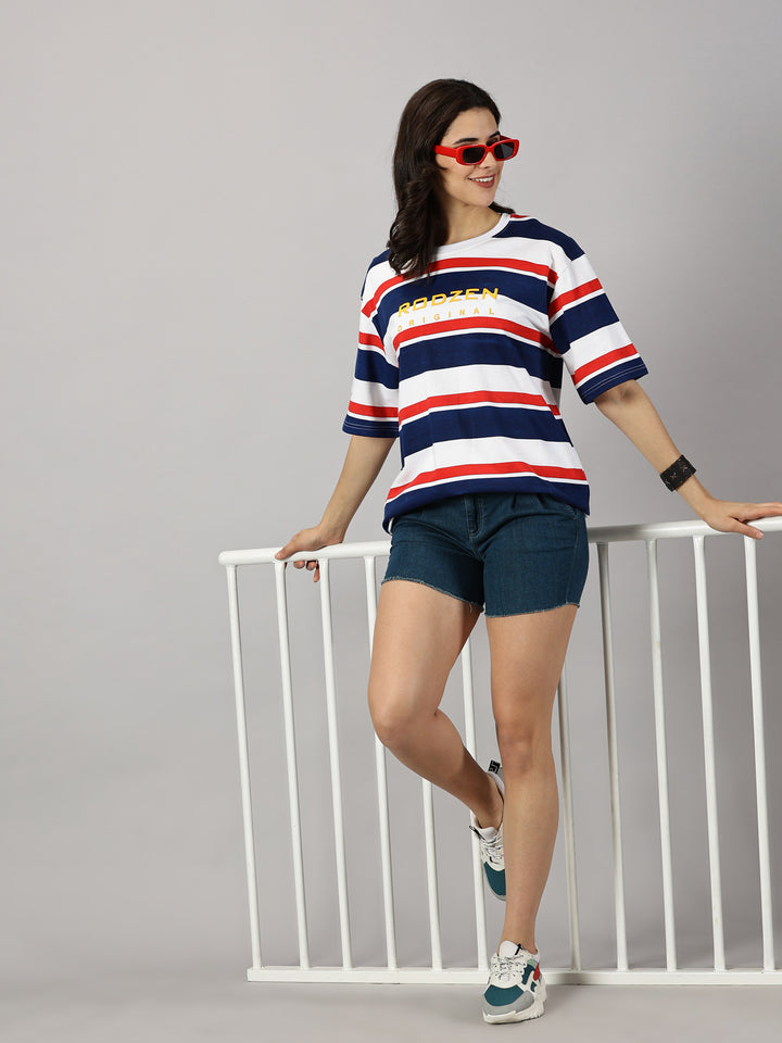 Stripe Navy  Oversized T-Shirt For Women- By Rodzen