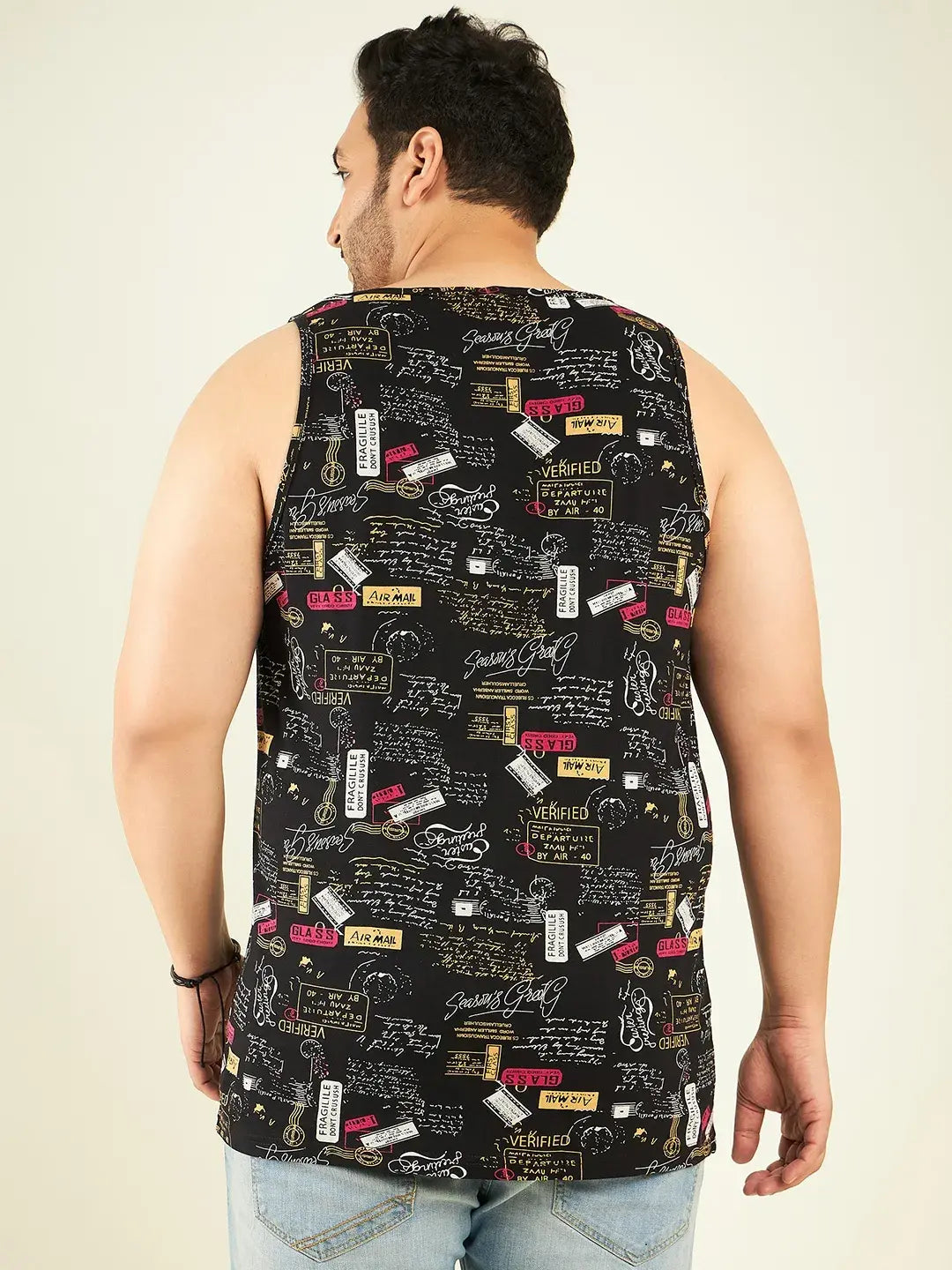 Black Printed Oversized Vest By Rodzen