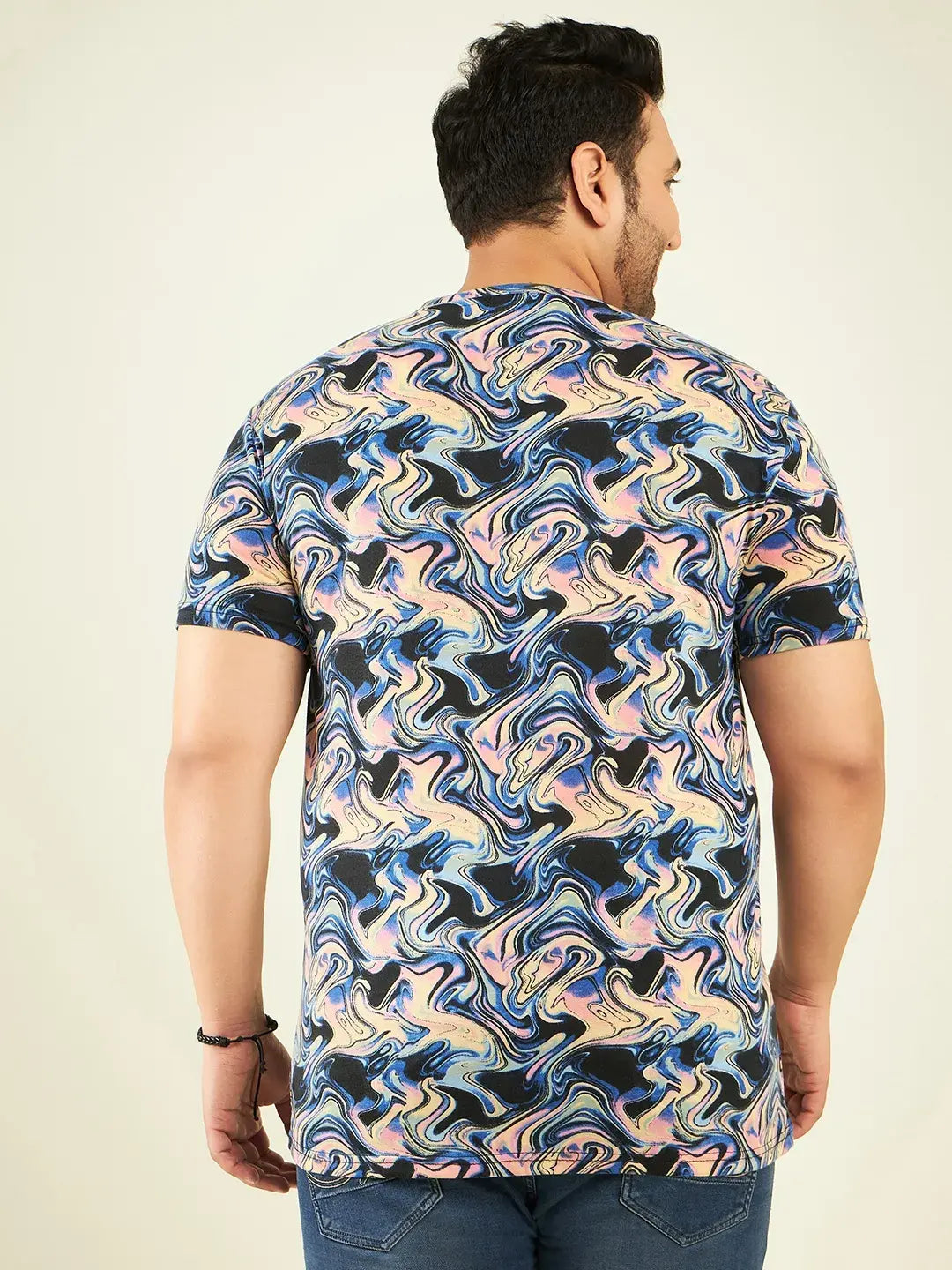 Multicolor Chemical Print Men Plus-Sized Tshirt