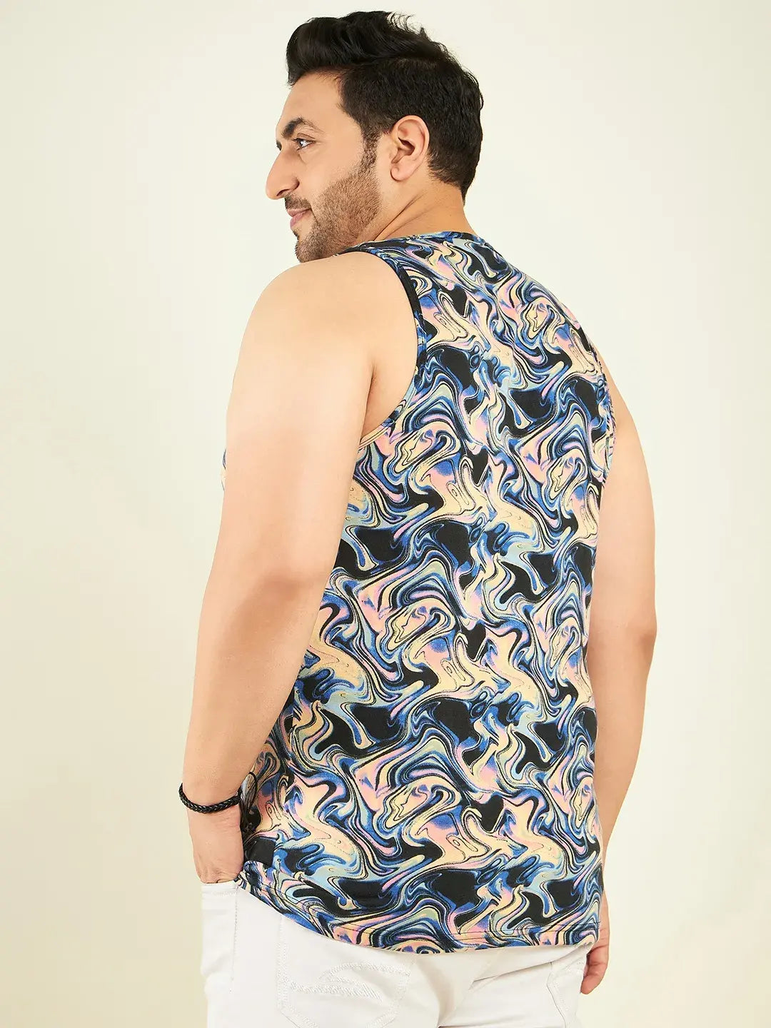 Multicolor Chemical Print Men Plus-Sized Vest