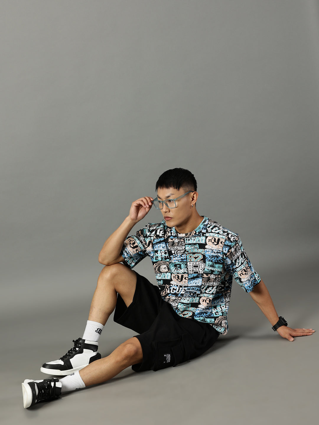 Multi-print Blue Oversized T shirts 