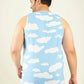 Blue Cloud Print White Plus Size Vest By Rodzen