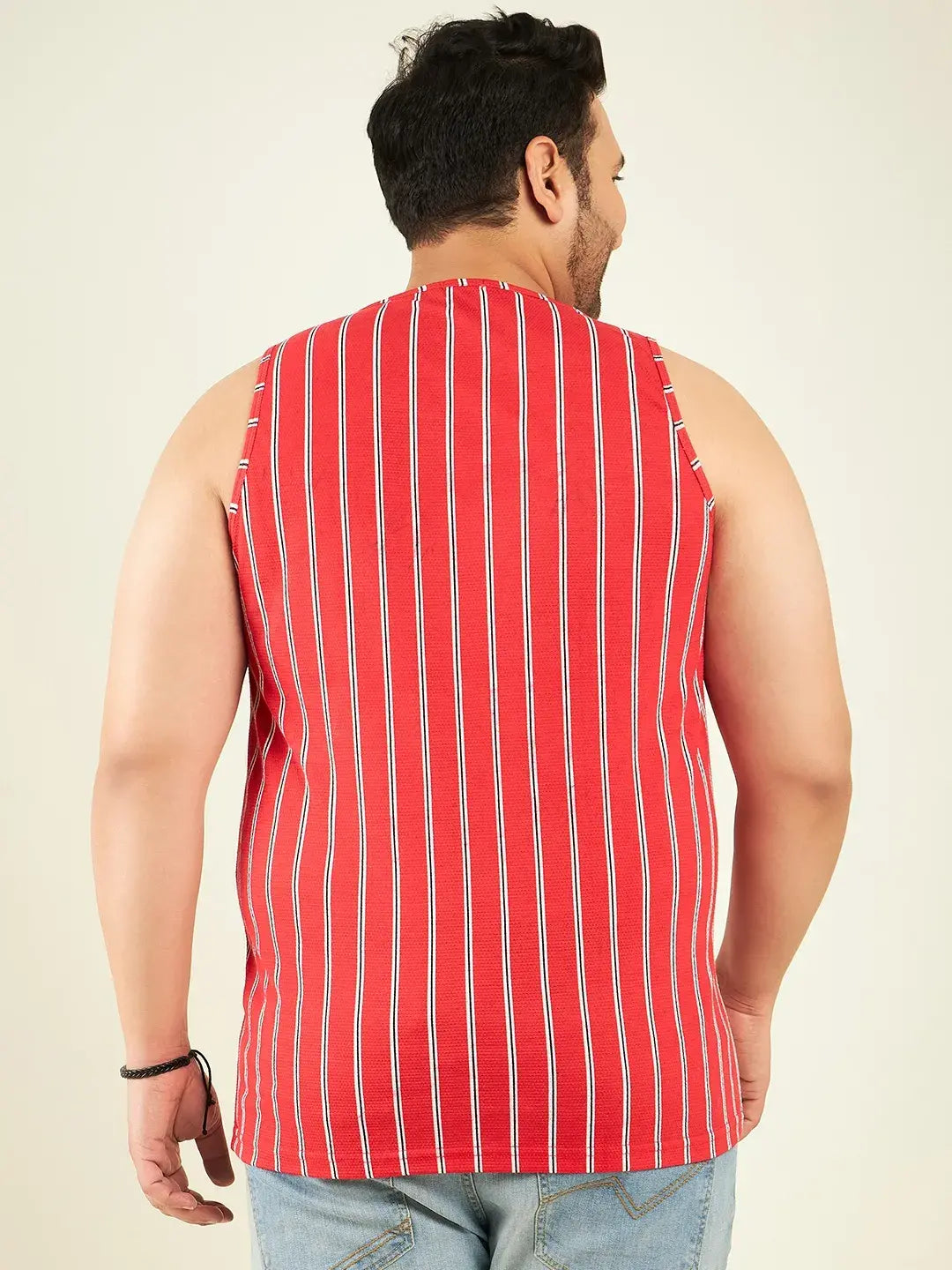 Red Stripes Oversized Vest By Rodzen