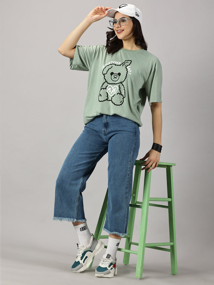 Teddy Green Oversized T-Shirt For Women- By Rodzen