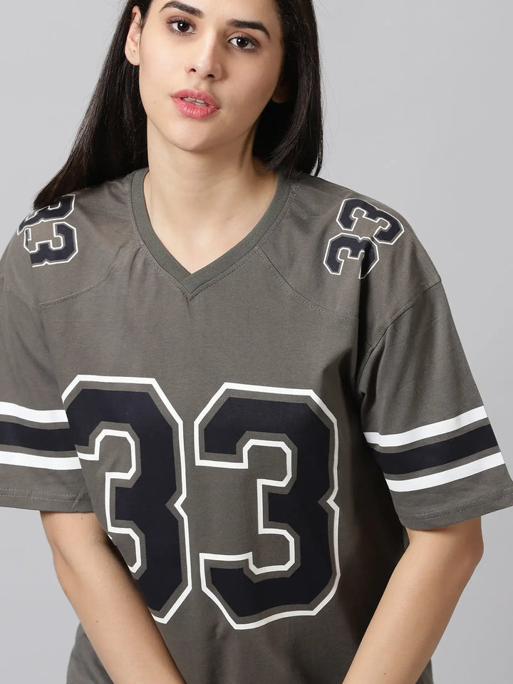 Women Oversized T-shirt 33 Printed Clay Gray-By Rodzen