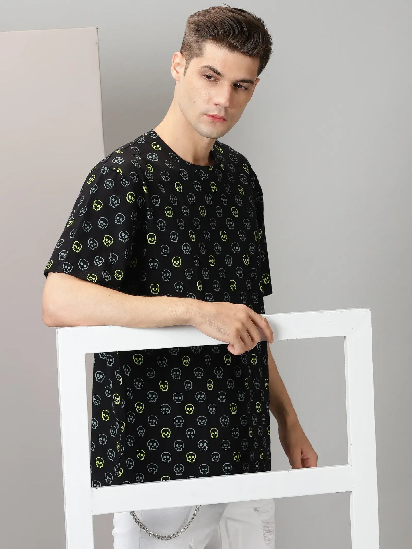 Black Skull Print OverSize T-Shirt By Rodzen