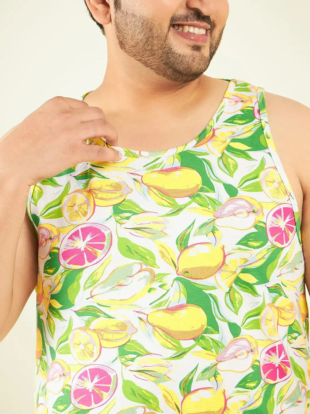 Yellow Fruit Printed Plus Size Vest By Rodzen