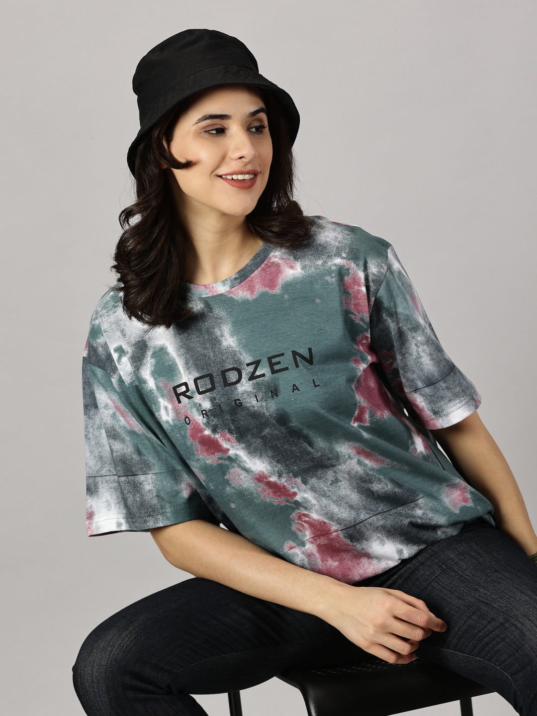 Tie Die Grey Oversized T-Shirt For Women- By Rodzen