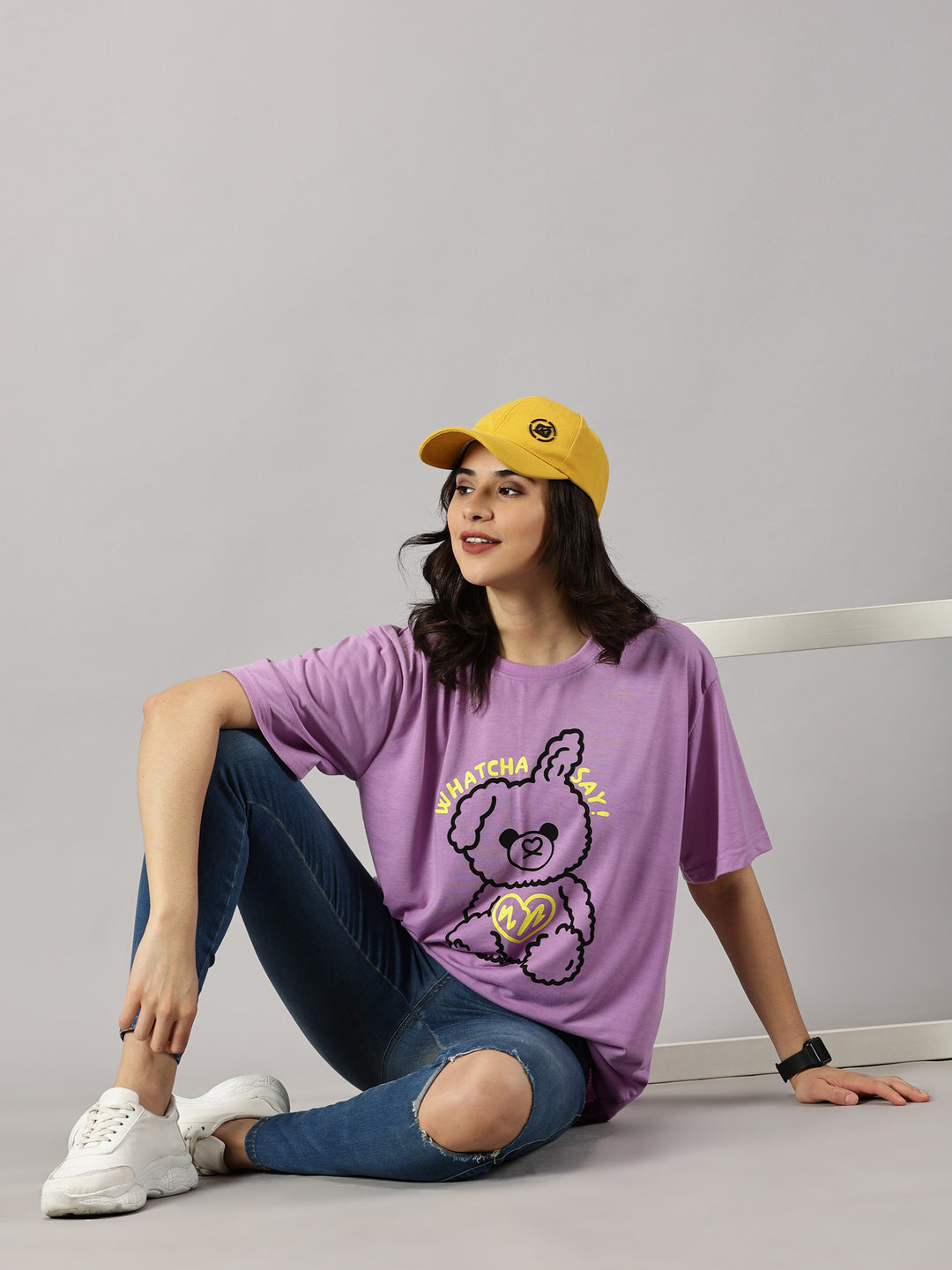 Teddy Lavender Oversized T-Shirt For Women- By Rodzen