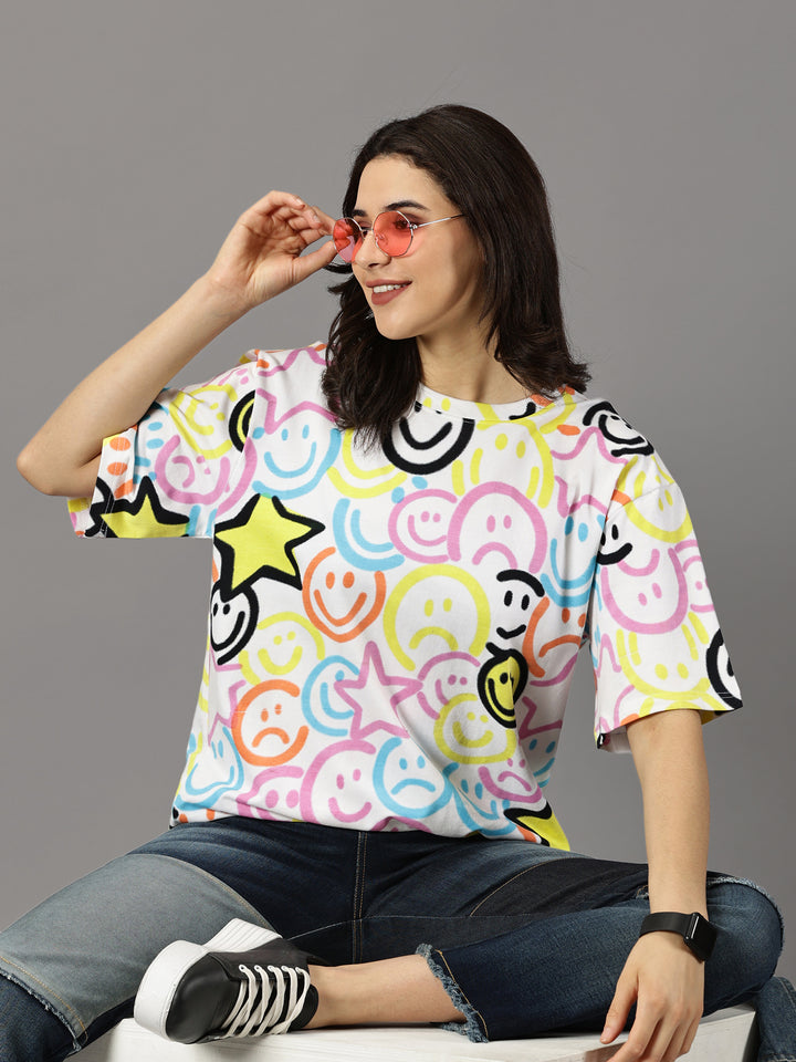 Star Print Oversized T-Shirt For Women- By Rodzen