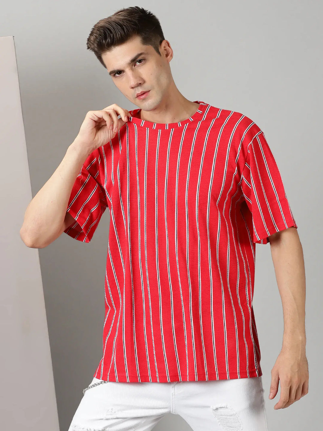 Red Stripes Oversized T-Shirt By Rodzen