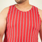 Red Stripes Oversized Vest By Rodzen