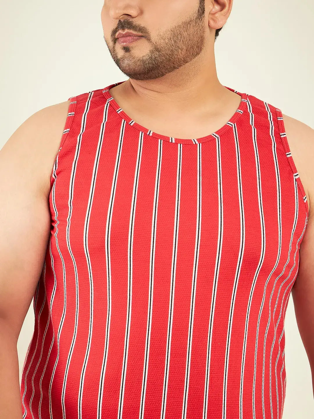 Red Stripes Oversized Vest By Rodzen