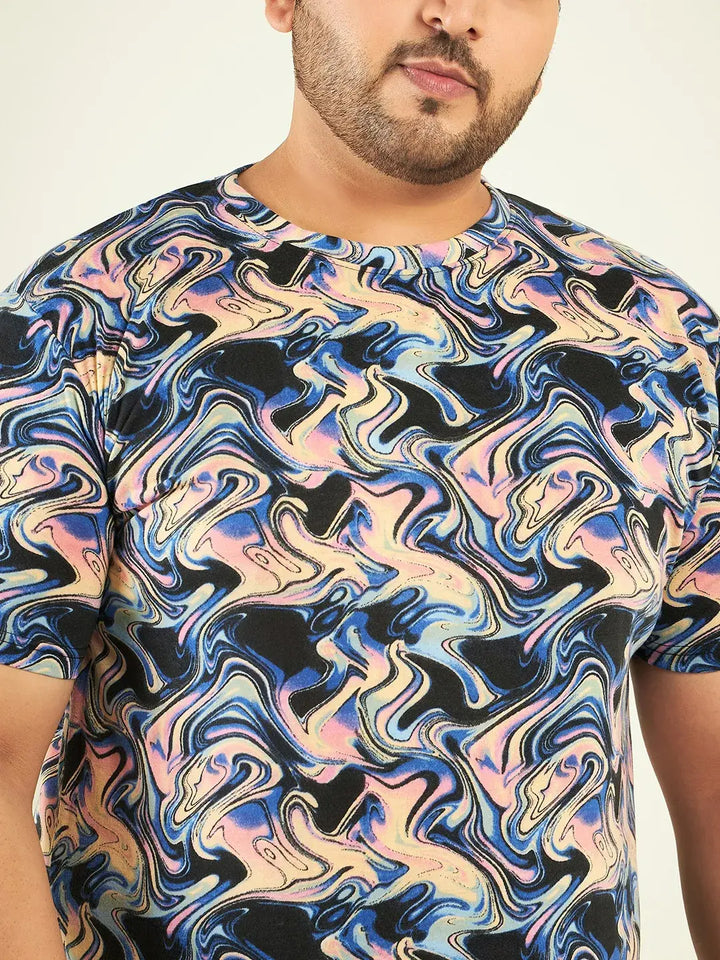 Multicolor Chemical Print Men Plus-Sized Tshirt