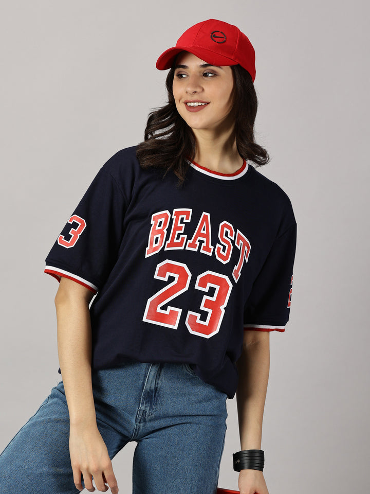 Tom Beast Navy Oversized T-Shirt For Women- By Rodzen