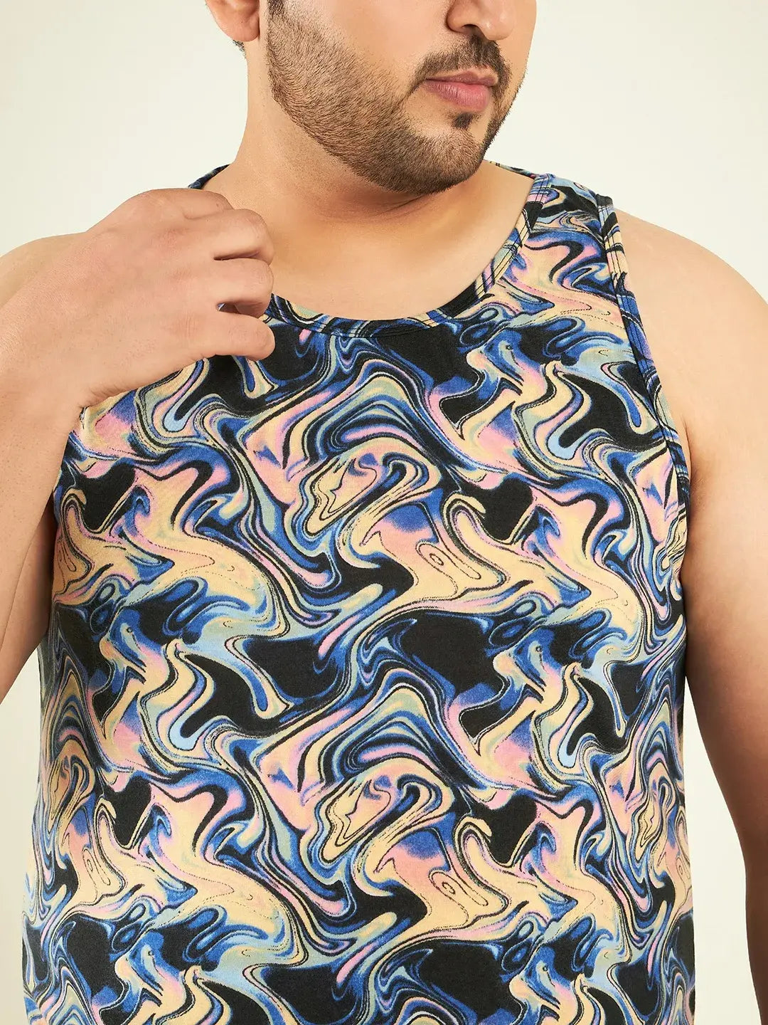 Multicolor Chemical Print Men Plus-Sized Vest