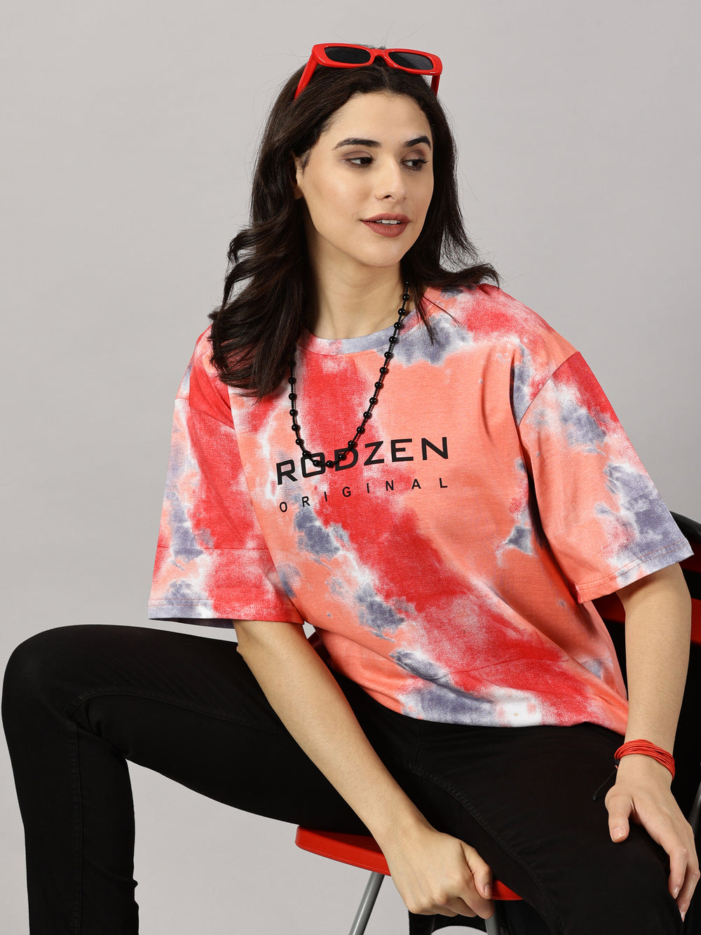 Tie Die Orange Oversized T-Shirt For Women- By Rodzen