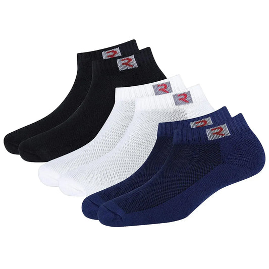Navy, White, And Black Plain Ankle-Length Socks - Pack Of 6