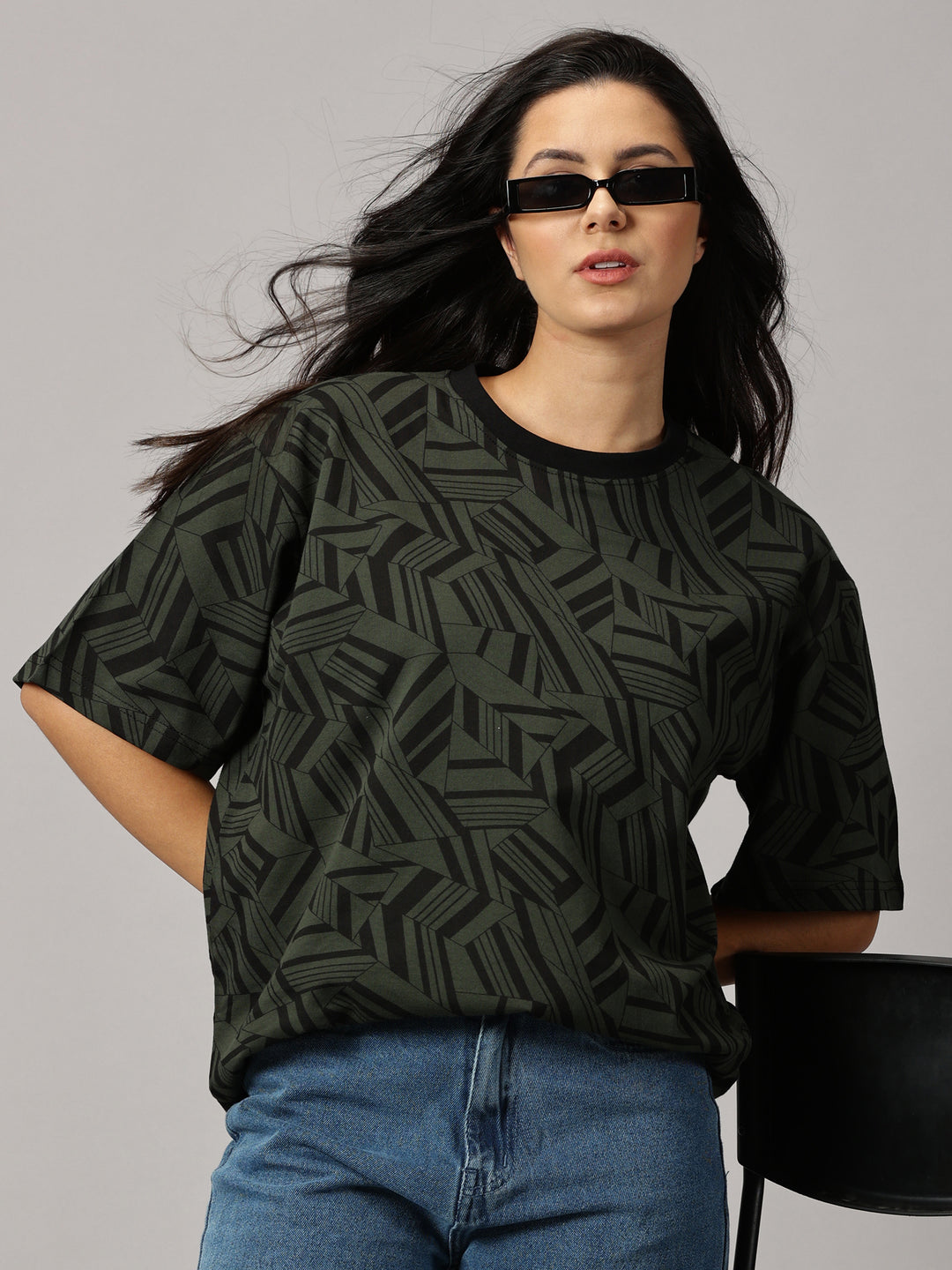 Print Green Oversized T-Shirt For Women- By Rodzen