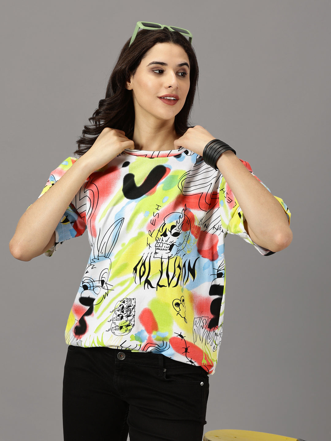 Tie Die Bunny Oversized T-Shirt For Women- By Rodzen