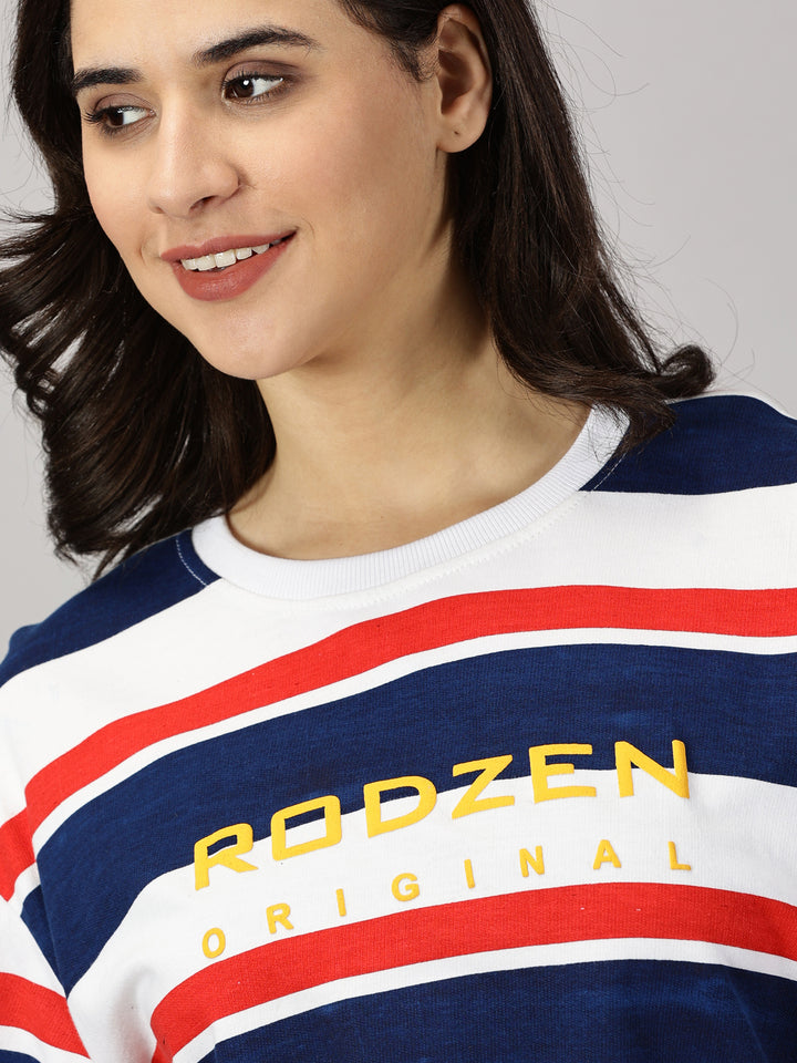 Stripe Navy  Oversized T-Shirt For Women- By Rodzen