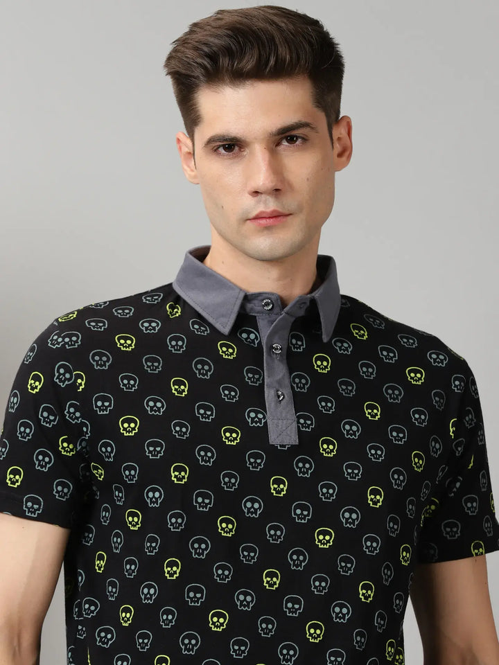 Black Printed Polo T-Shirt Rodzen