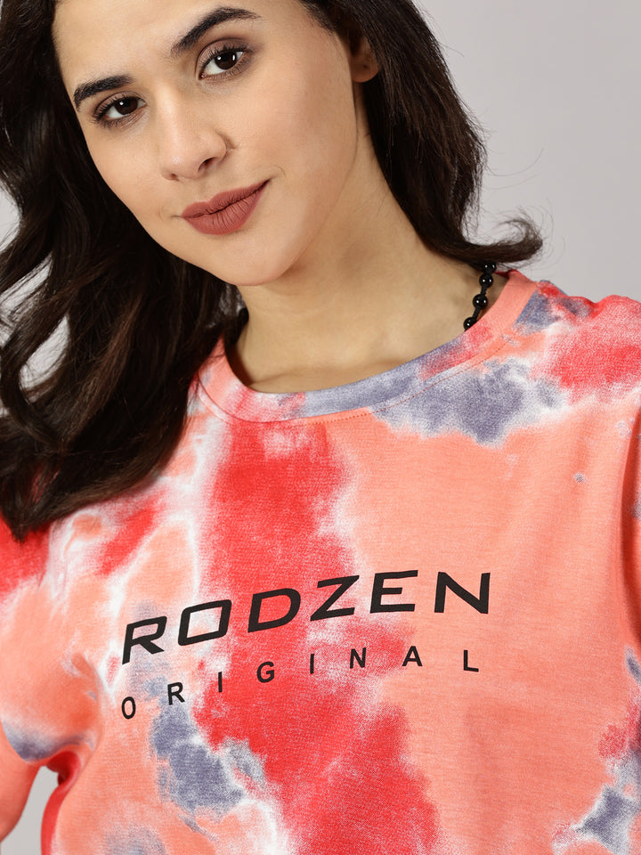 Tie Die Orange Oversized T-Shirt For Women- By Rodzen