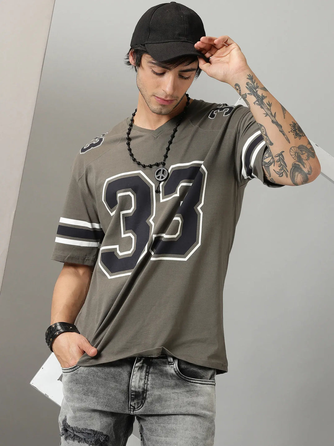 33 Printed Cley Gray Oversized T-Shirt For men- By Rodzen