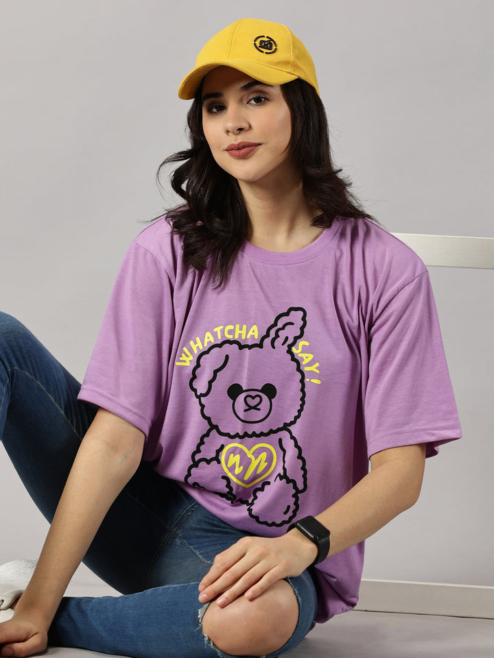 Teddy Lavender Oversized T-Shirt For Women- By Rodzen